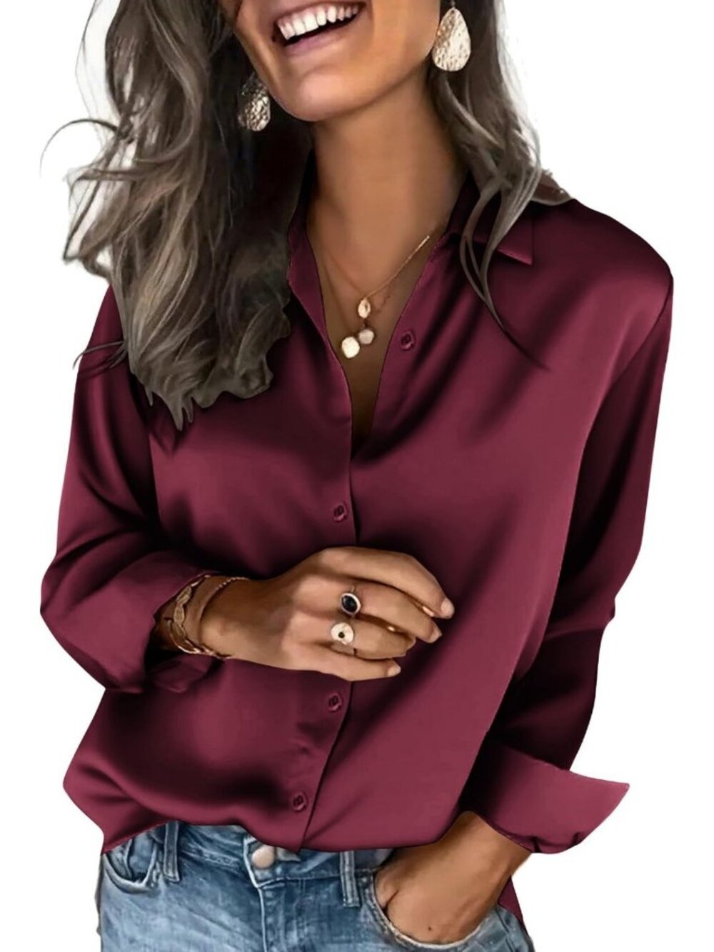 Chic Satin Blouse for Women | Silk Button Down Long Sleeve Top | Elegant Fashion